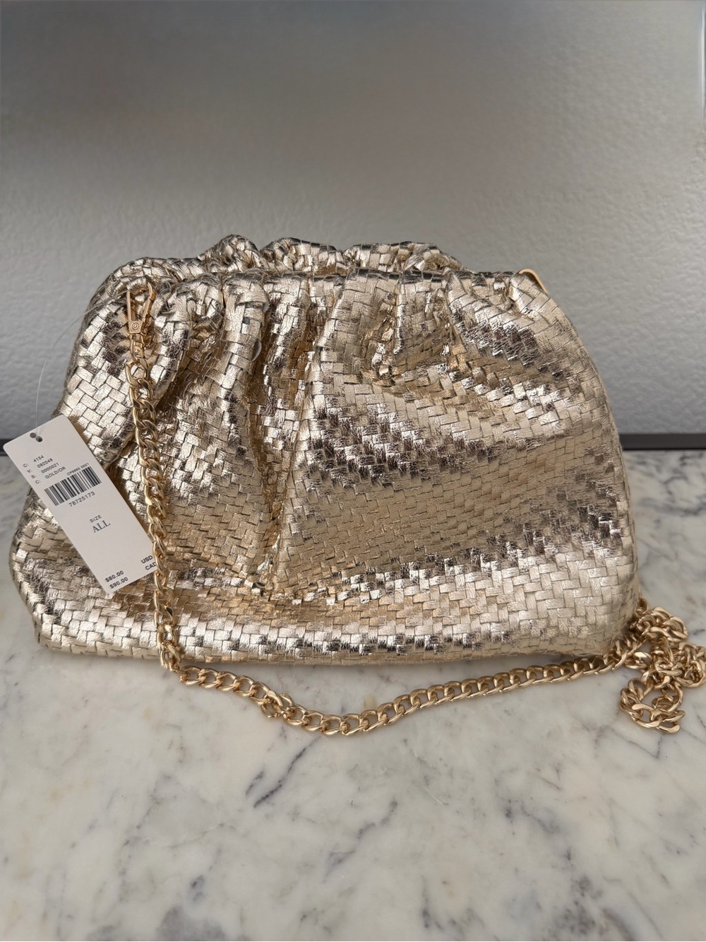 Anthropologie Frankie Gold Woven Satin Clutch